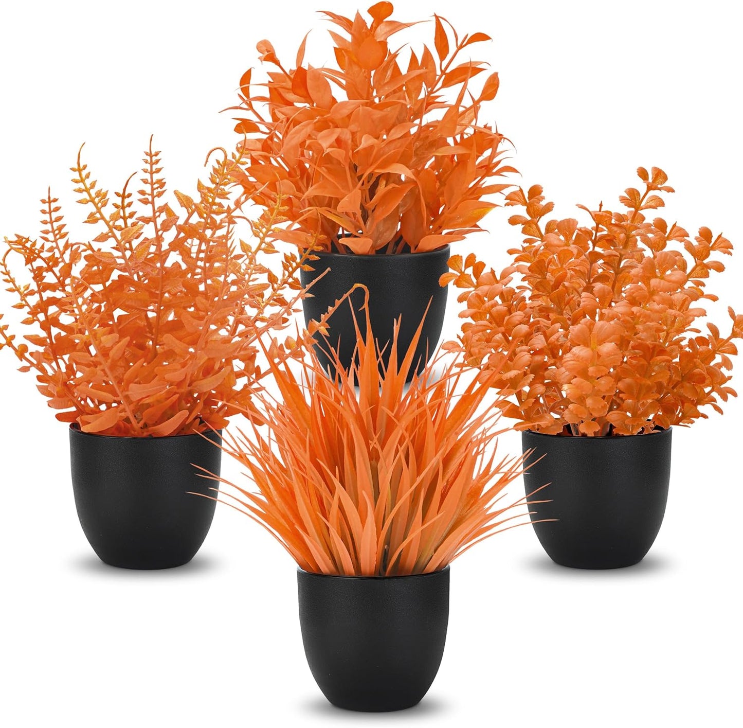 4 Pack Artificial Plants in Black Pots for Home & Office Decor