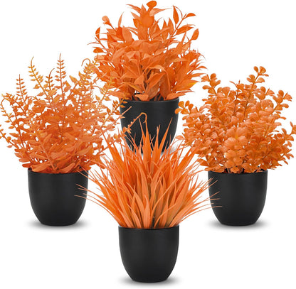 4 Pack Artificial Plants in Black Pots for Home & Office Decor