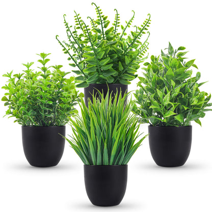 4 Pack Artificial Plants in Black Pots for Home & Office Decor