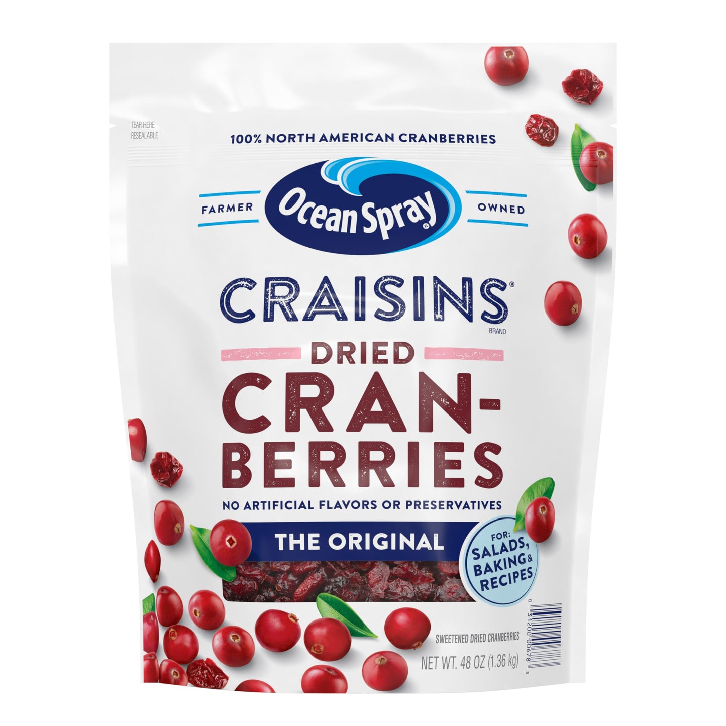 Ocean Spray Craisins Original Dried Cranberries 48oz Sweet & Tart Dried Fruit Snack