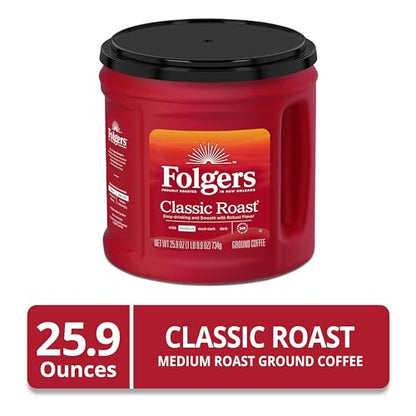 Folgers Classic Roast Ground Coffee – Medium Roast, 25.9 Oz Canister