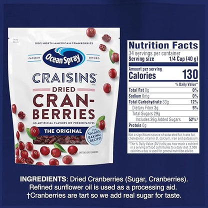 Ocean Spray Craisins Original Dried Cranberries 48oz Sweet & Tart Dried Fruit Snack