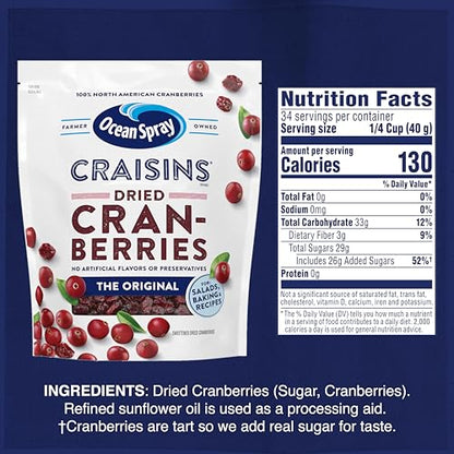 Ocean Spray Craisins Original Dried Cranberries 48oz Sweet & Tart Dried Fruit Snack