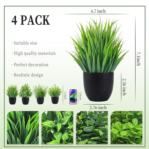 4 Pack Artificial Plants in Black Pots for Home & Office Decor