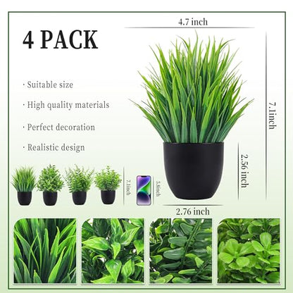 4 Pack Artificial Plants in Black Pots for Home & Office Decor