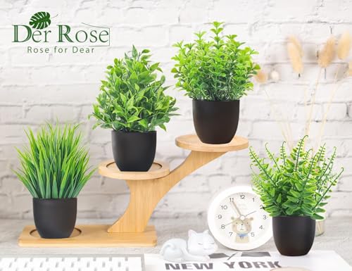 4 Pack Artificial Plants in Black Pots for Home & Office Decor
