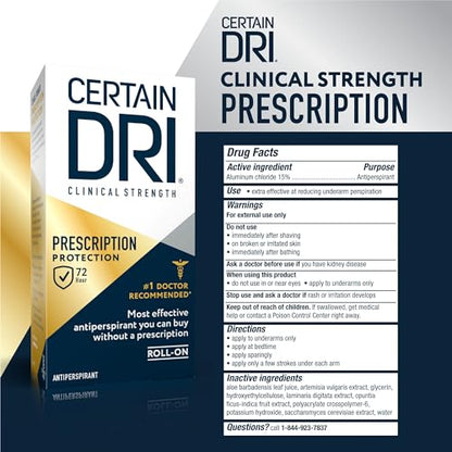 Certain Dri Clinical Strength Antiperspirant Roll-On 1.2 oz – 72-Hour Sweat & Odor Protection